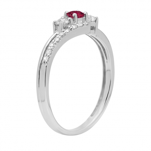 Ruby & 0.31 Carat White Diamond 3 Stone Engagement Ring For Women in 10K White Gold