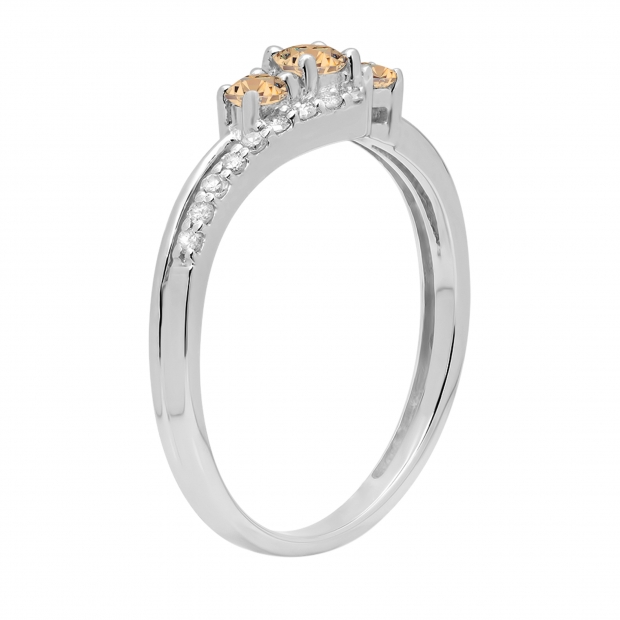 0.28 Carat Champagne & 0.17 Carat White Diamond 3 Stone Engagement Ring For Women in 10K White Gold