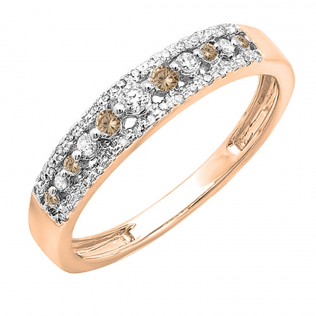 0.25 Carat (ctw) 10k Rose Gold Round Champagne & White Diamond Ladies Anniversary Wedding Band Ring 1/4 CT
