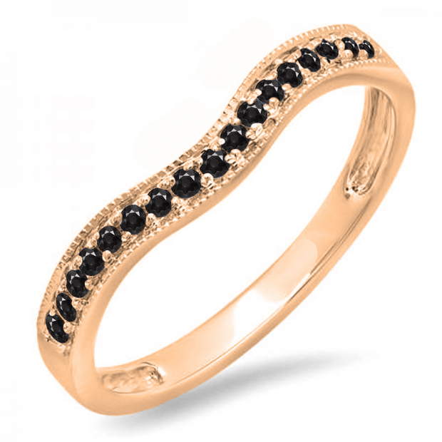 0.15 Carat (ctw) 10K Rose Gold Round Black Diamond Ladies Anniversary Wedding Band Guard Ring