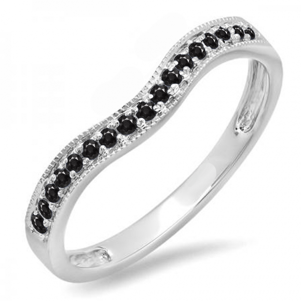 0.15 Carat (ctw) 10K White Gold Round Black Diamond Ladies Anniversary Wedding Band Guard Ring