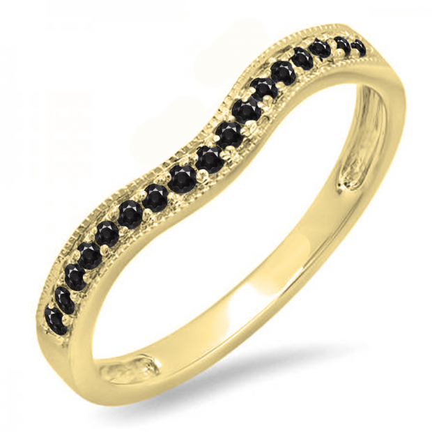 0.15 Carat (ctw) 10K Yellow Gold Round Black Diamond Ladies Anniversary Wedding Band Guard Ring