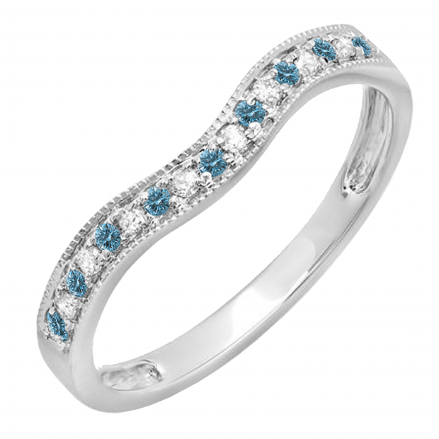 0.15 Carat (ctw) 14K White Gold Round Blue & White Diamond Ladies Anniversary Wedding Band Guard Ring