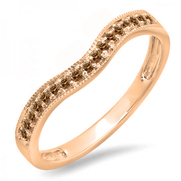 0.15 Carat (ctw) 10K Rose Gold Round Champagne Diamond Ladies Anniversary Wedding Band Guard Ring