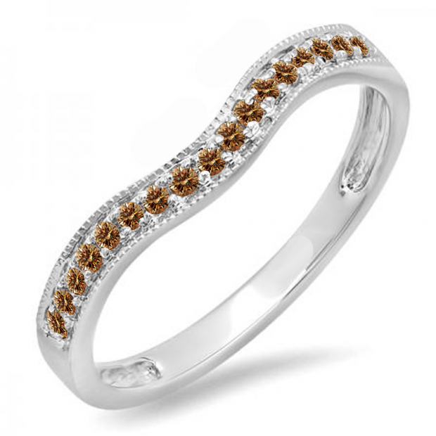 0.15 Carat (ctw) 10K White Gold Round Champagne Diamond Ladies Anniversary Wedding Band Guard Ring