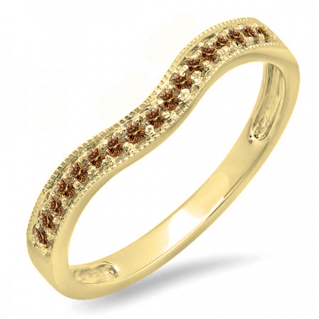 0.15 Carat (ctw) 10K Yellow Gold Round Champagne Diamond Ladies Anniversary Wedding Band Guard Ring