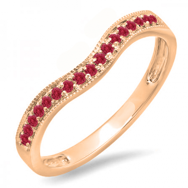 0.15 Carat (ctw) 14K Rose Gold Round Red Ruby Ladies Anniversary Wedding Band Guard Ring