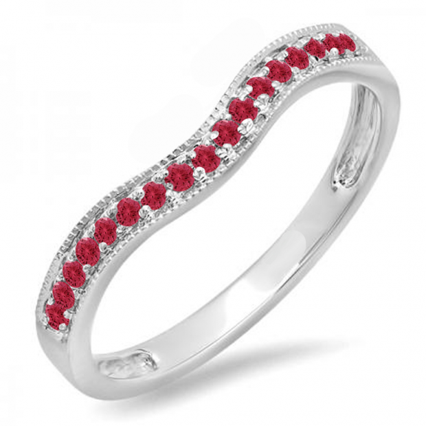0.15 Carat (ctw) 14K White Gold Round Red Ruby Ladies Anniversary Wedding Band Guard Ring