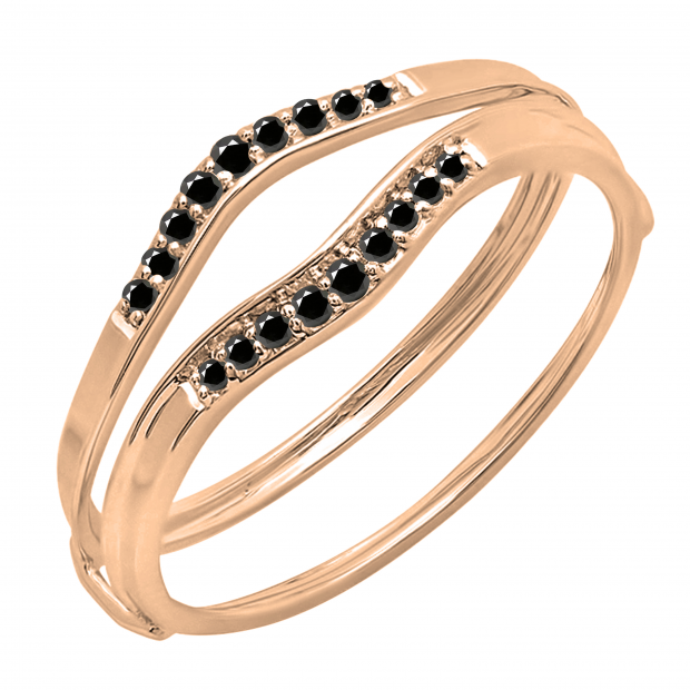 0.12 Carat (ctw) 10K Rose Gold Round Black Diamond Ladies Anniversary Enhancer Guard Wedding Band
