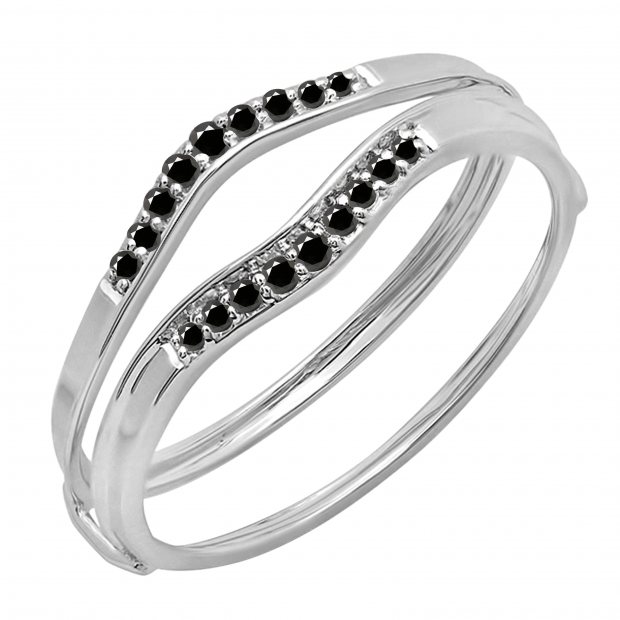 0.12 Carat (ctw) 10K White Gold Round Black Diamond Ladies Anniversary Enhancer Guard Wedding Band