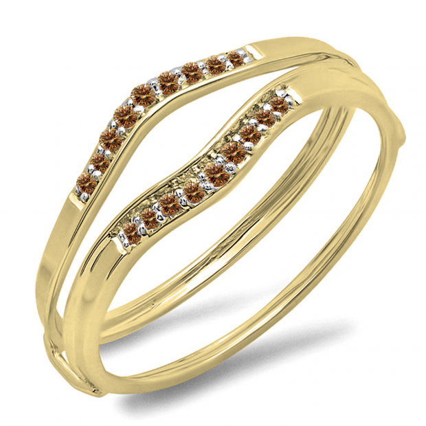 0.12 Carat (ctw) 10K Yellow Gold Round Champagne Diamond Ladies Anniversary Enhancer Guard Wedding Band