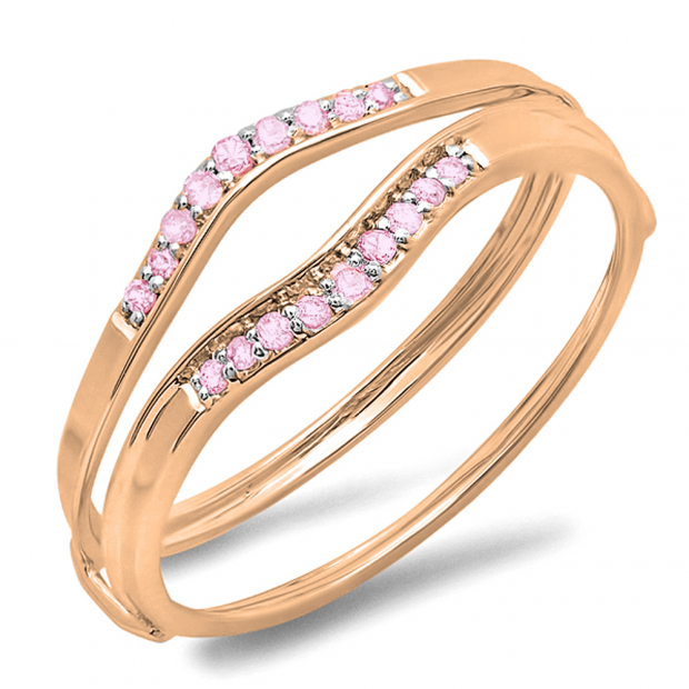 0.12 Carat (ctw) 10K Rose Gold Round Pink Sapphire Ladies Anniversary Enhancer Guard Wedding Band