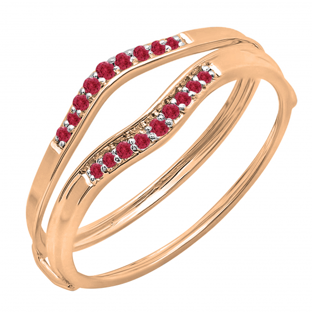 0.12 Carat (ctw) 14K Rose Gold Round Red Ruby Ladies Anniversary Enhancer Guard Wedding Band