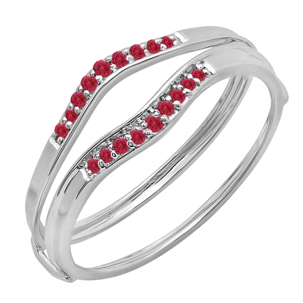 0.12 Carat (ctw) 14K White Gold Round Red Ruby Ladies Anniversary Enhancer Guard Wedding Band