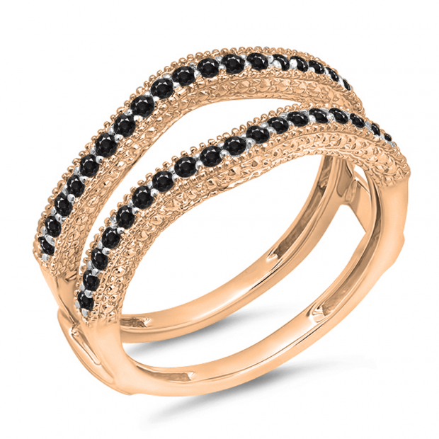 0.45 Carat (ctw) 18K Rose Gold Round Black Diamond Ladies Anniversary Wedding Band Milgrain Guard Double Ring 1/2 CT