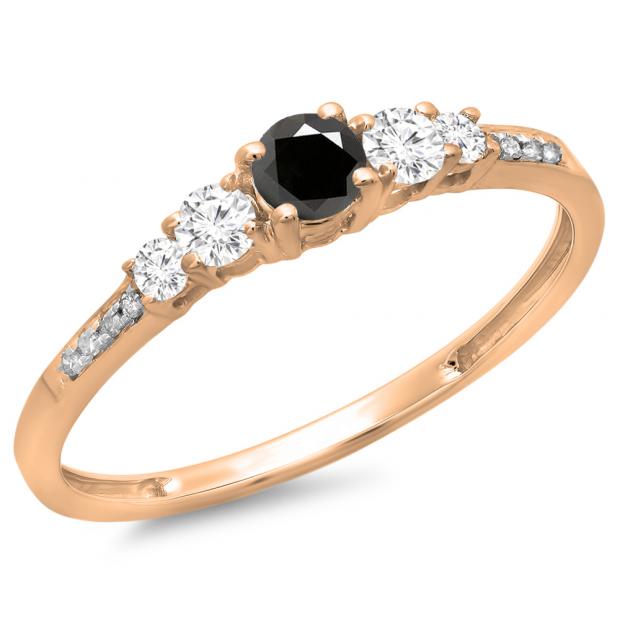 0.40 Carat (ctw) 14K Rose Gold Round Cut Black & White Diamond Ladies Bridal 5 Stone Engagement Ring
