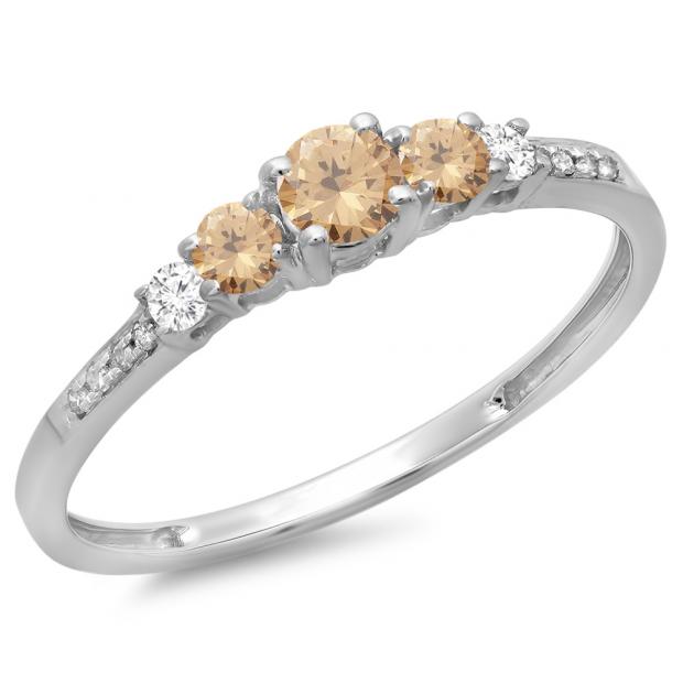0.40 Carat (ctw) 10K White Gold Round Cut Champagne & White Diamond Ladies Bridal 5 Stone Engagement Ring