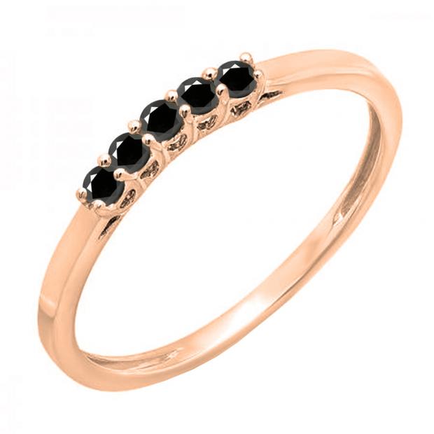 0.15 Carat (ctw) 14K Rose Gold Round Black Diamond Ladies 5 Stone Anniversary Wedding Band Ring