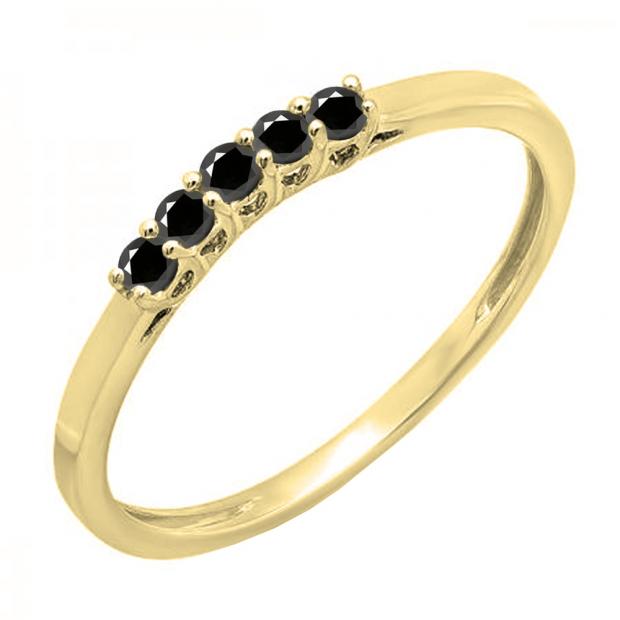 0.15 Carat (ctw) 14K Yellow Gold Round Black Diamond Ladies 5 Stone Anniversary Wedding Band Ring