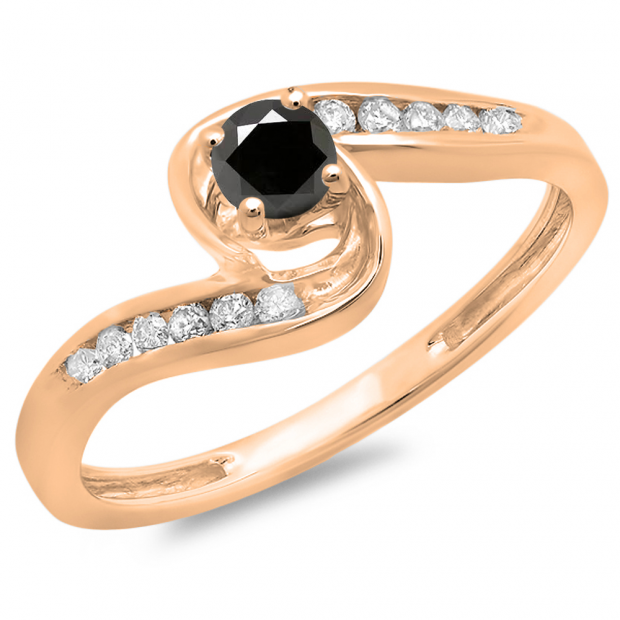 0.36 Carat (ctw) 10K Rose Gold Round Black & White Diamond Ladies Twisted Swirl Bridal Engagement Ring 1/3 CT