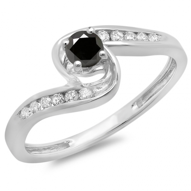 0.36 Carat (ctw) 10K White Gold Round Black & White Diamond Ladies Twisted Swirl Bridal Engagement Ring 1/3 CT