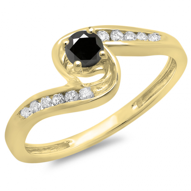 0.36 Carat (ctw) 10K Yellow Gold Round Black & White Diamond Ladies Twisted Swirl Bridal Engagement Ring 1/3 CT