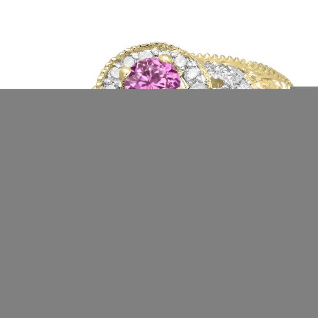 0.50 Carat (ctw) 10K Yellow Gold Round Pink Sapphire & White Diamond Ladies Split Shank Bridal Vintage Halo Style Engagement Ring 1/2 CT
