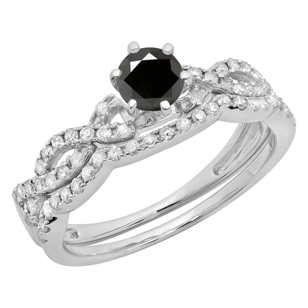 0.90 Carat (ctw) 18K White Gold Round Cut White Diamond Ladies Bridal Twisted Swirl Engagement Ring Matching Wedding Band Set Semi Mount (NO CENTER STONE)