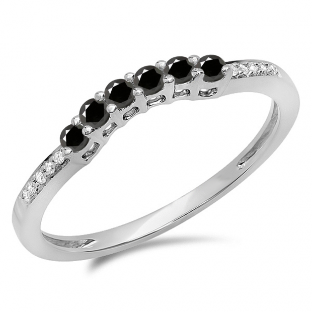 0.25 Carat (ctw) 10K White Gold Round Black & White Diamond Ladies Anniversary Wedding Stackable Band Guard Ring 1/4 CT
