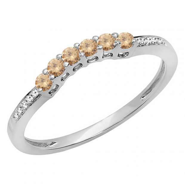 0.25 Carat (ctw) 14K White Gold Round Champagne & White Diamond Ladies Anniversary Wedding Stackable Band Guard Ring 1/4 CT