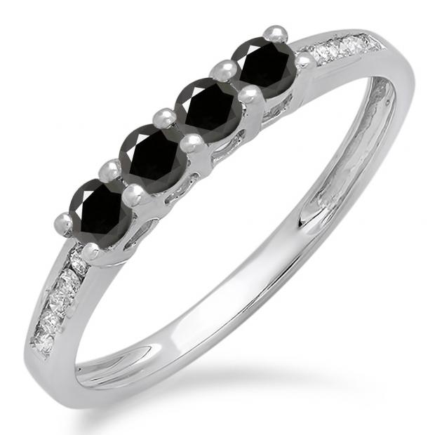 0.50 Carat (ctw) 14K White Gold Round Black & White Diamond Ladies Bridal Anniversary Wedding Band Stackable Ring 1/2 CT