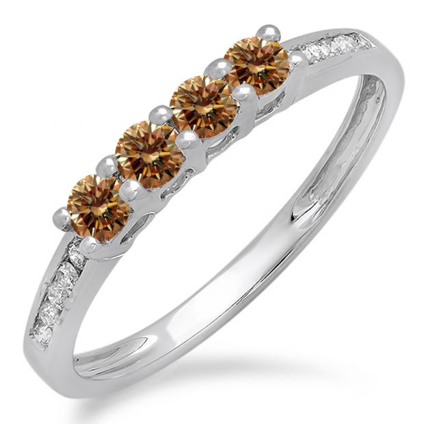 0.50 Carat (ctw) 14K White Gold Round Champagne & White Diamond Ladies Bridal Anniversary Wedding Band Stackable Ring 1/2 CT