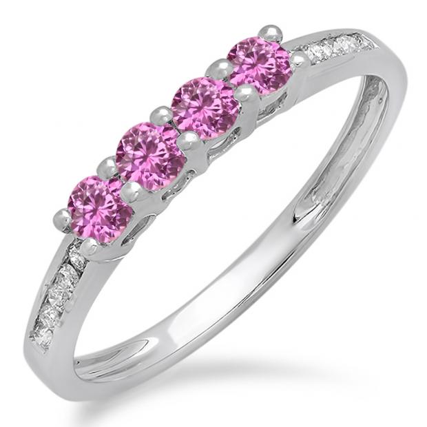 0.50 Carat (ctw) 14K White Gold Round Pink Sapphire & White Diamond Ladies Bridal Anniversary Wedding Band Stackable Ring 1/2 CT