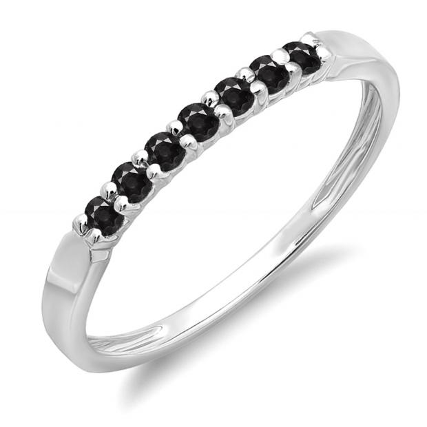 0.25 Carat (ctw) 10K White Gold Round Black Diamond Ladies 7 Stone Anniversary Wedding Band Stackable Ring 1/4 CT