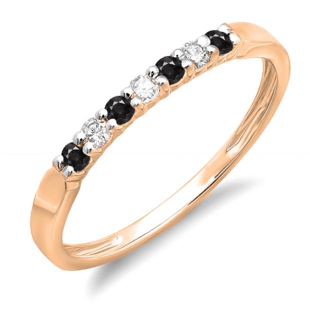 0.25 Carat (ctw) 14K Rose Gold Round Black & White Diamond Ladies 7 Stone Anniversary Wedding Band Stackable Ring 1/4 CT
