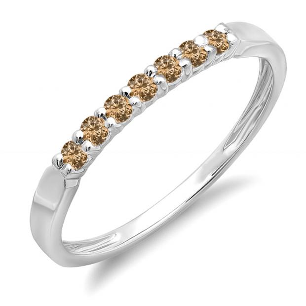 0.25 Carat (ctw) 10K White Gold Round Champagne Diamond Ladies 7 Stone Anniversary Wedding Band Stackable Ring 1/4 CT
