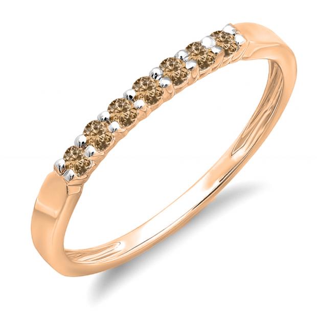 0.25 Carat (ctw) 14K Rose Gold Round Champagne Diamond Ladies 7 Stone Anniversary Wedding Band Stackable Ring 1/4 CT