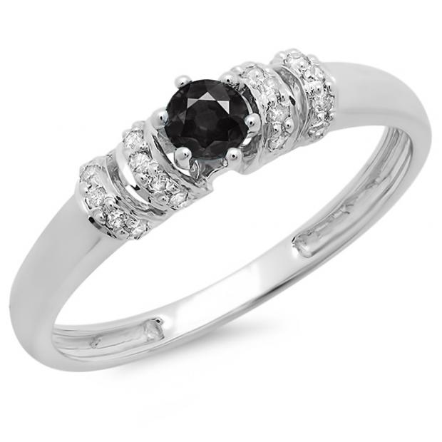 0.25 Carat (ctw) 10K White Gold Round Black & White Diamond Ladies Bridal Unique Engagement Ring 1/4 CT