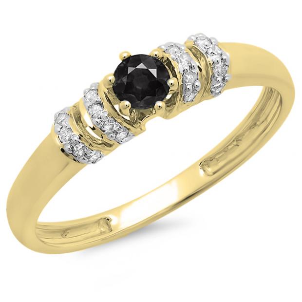 0.25 Carat (ctw) 10K Yellow Gold Round Black & White Diamond Ladies Bridal Unique Engagement Ring 1/4 CT