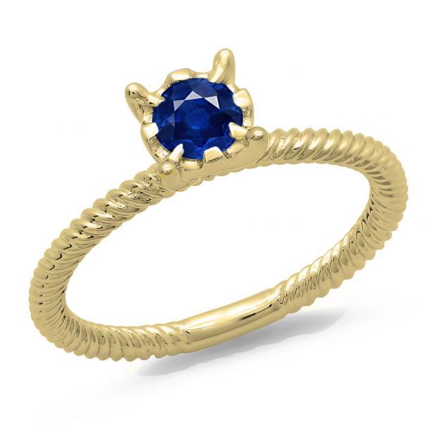 0.40 Carat (ctw) 10K Yellow Gold Round Cut Blue Sapphire Ladies Bridal Solitaire Engagement Ring