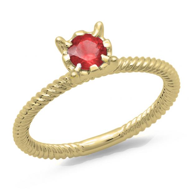0.40 Carat (ctw) 10K Yellow Gold Round Cut Red Ruby Ladies Bridal Solitaire Engagement Ring