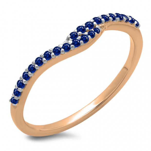 0.20 Carat (ctw) 10K Rose Gold Round Cut Blue Sapphire Ladies Anniversary Wedding Band Guard Ring 1/5 CT