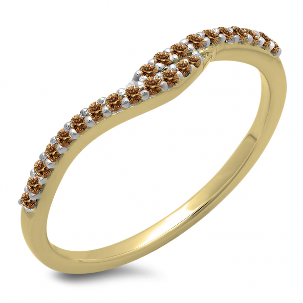 0.20 Carat (ctw) 10K Yellow Gold Round Cut Champagne Diamond Ladies Anniversary Wedding Band Guard Ring 1/5 CT
