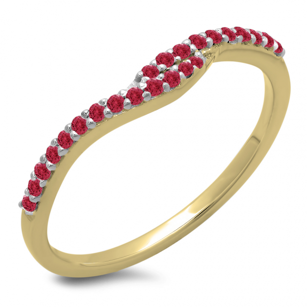 0.20 Carat (ctw) 18K Yellow Gold Round Cut Red Ruby Ladies Anniversary Wedding Band Guard Ring 1/5 CT