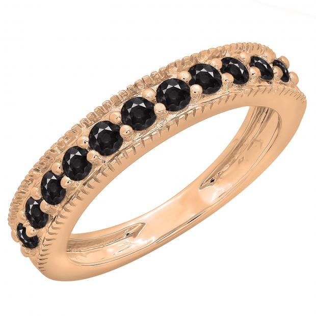 0.50 Carat (ctw) 10K Rose Gold Round Cut Black Diamond Ladies Milgrain Anniversary Wedding Stackable Band 1/2 CT