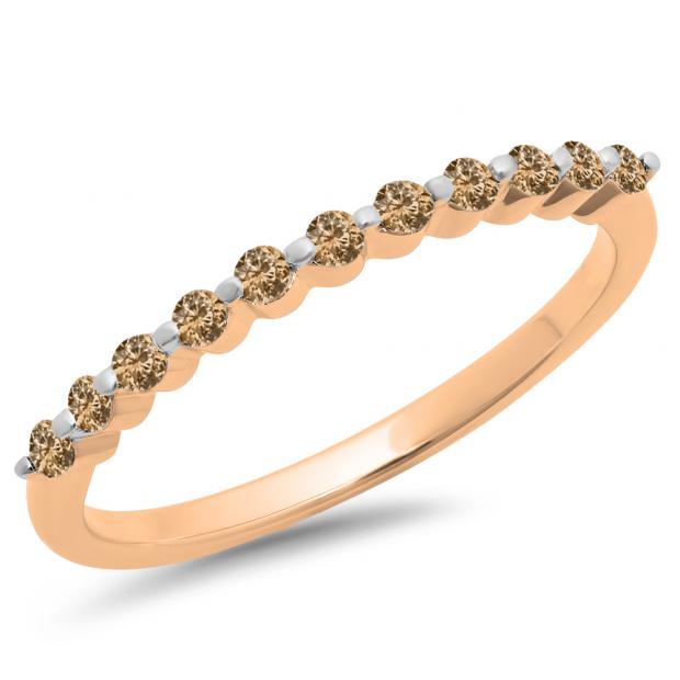 0.25 Carat (ctw) 10K Rose Gold Round Champagne Diamond Ladies 11 Stone Anniversary Wedding Stackable Band 1/4 CT