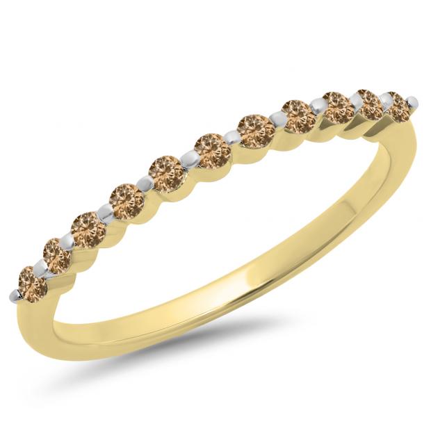 0.25 Carat (ctw) 10K Yellow Gold Round Champagne Diamond Ladies 11 Stone Anniversary Wedding Stackable Band 1/4 CT