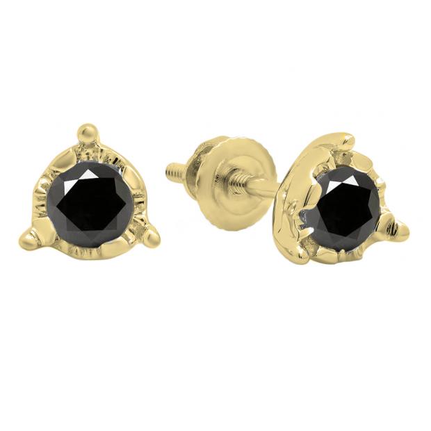 0.60 Carat (ctw) 14K Yellow Gold Round Cut Black Diamond Ladies Solitaire Bezel Set Stud Earrings