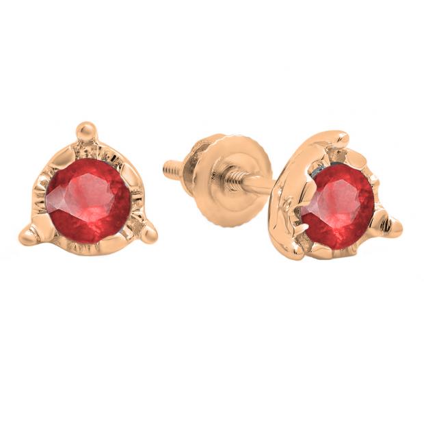0.60 Carat (ctw) 14K Rose Gold Round Cut Red Ruby Ladies Solitaire Bezel Set Stud Earrings