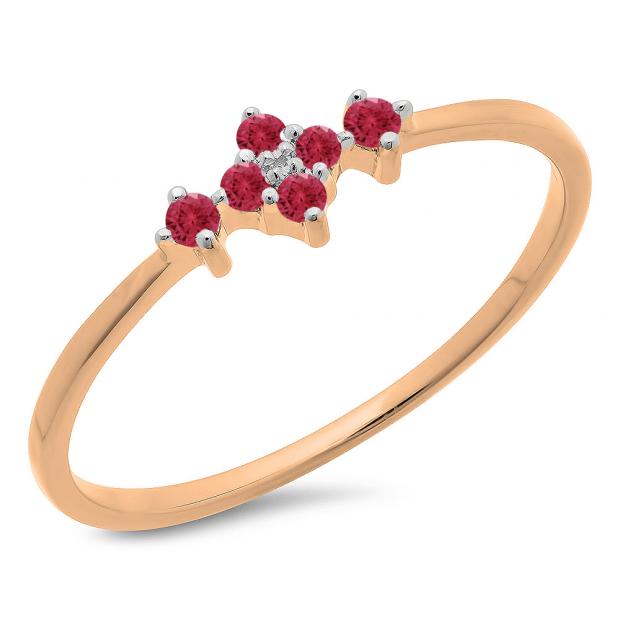 0.10 Carat (ctw) 14K Rose Gold Round Cut Ruby Ladies Bridal Engagement Promise Ring 1/10 CT